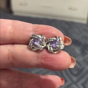Elegant Silver and Purple Knot Earrings